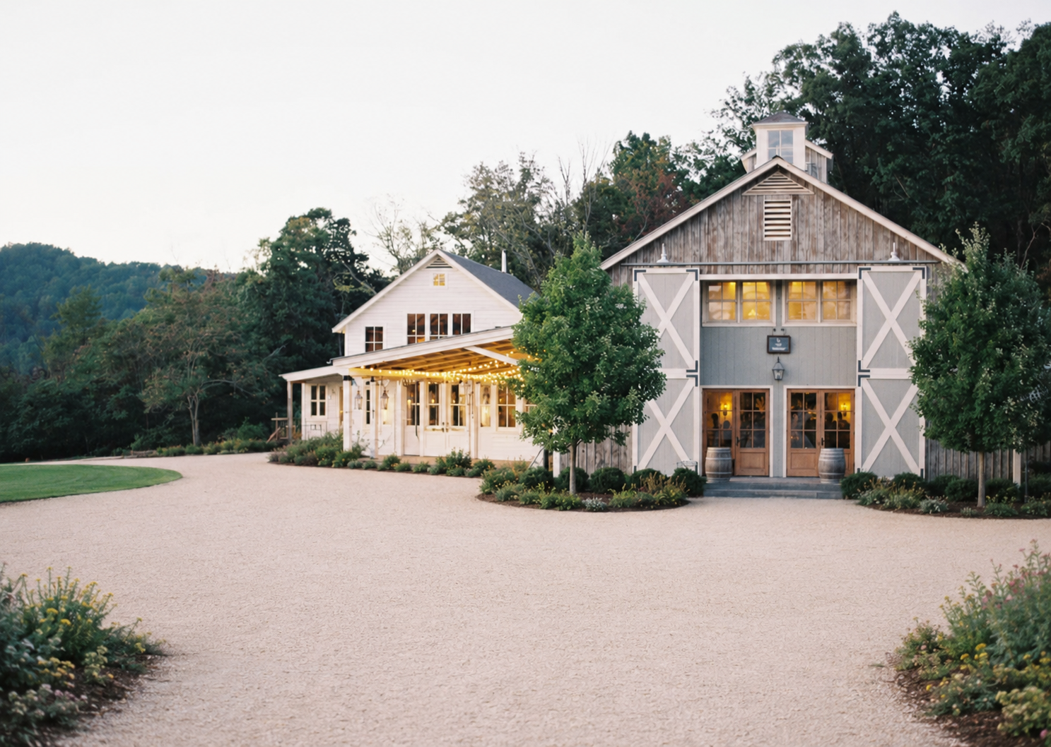 Empty barn venue before bridal shower decoration